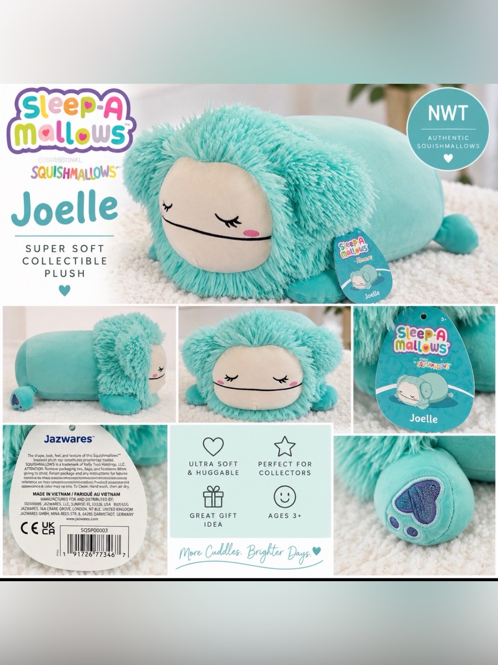 Squishmallows Sleep-A-Mallows Joelle Bigfoot 18” Plush NWT